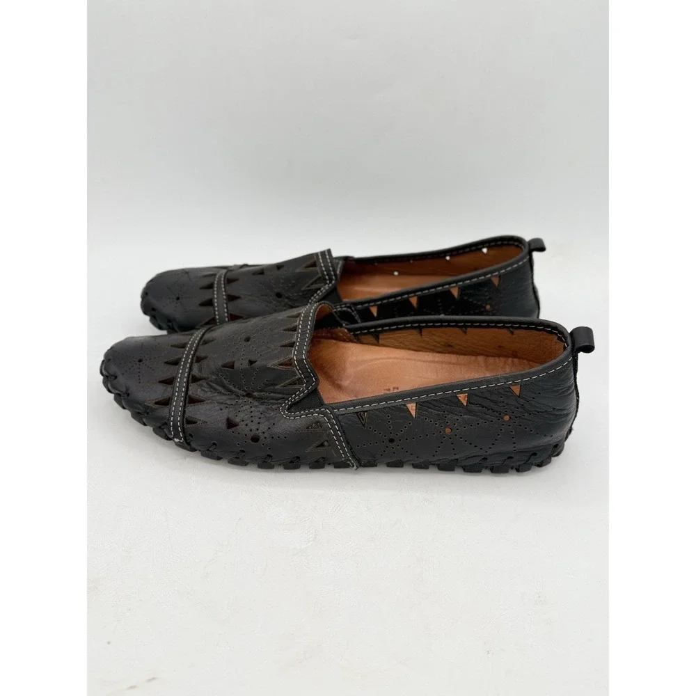 SPRING STEP Fusaro Leather Loafers‎ Flats Womens Size 8.5-9 Black Cutout NWOB